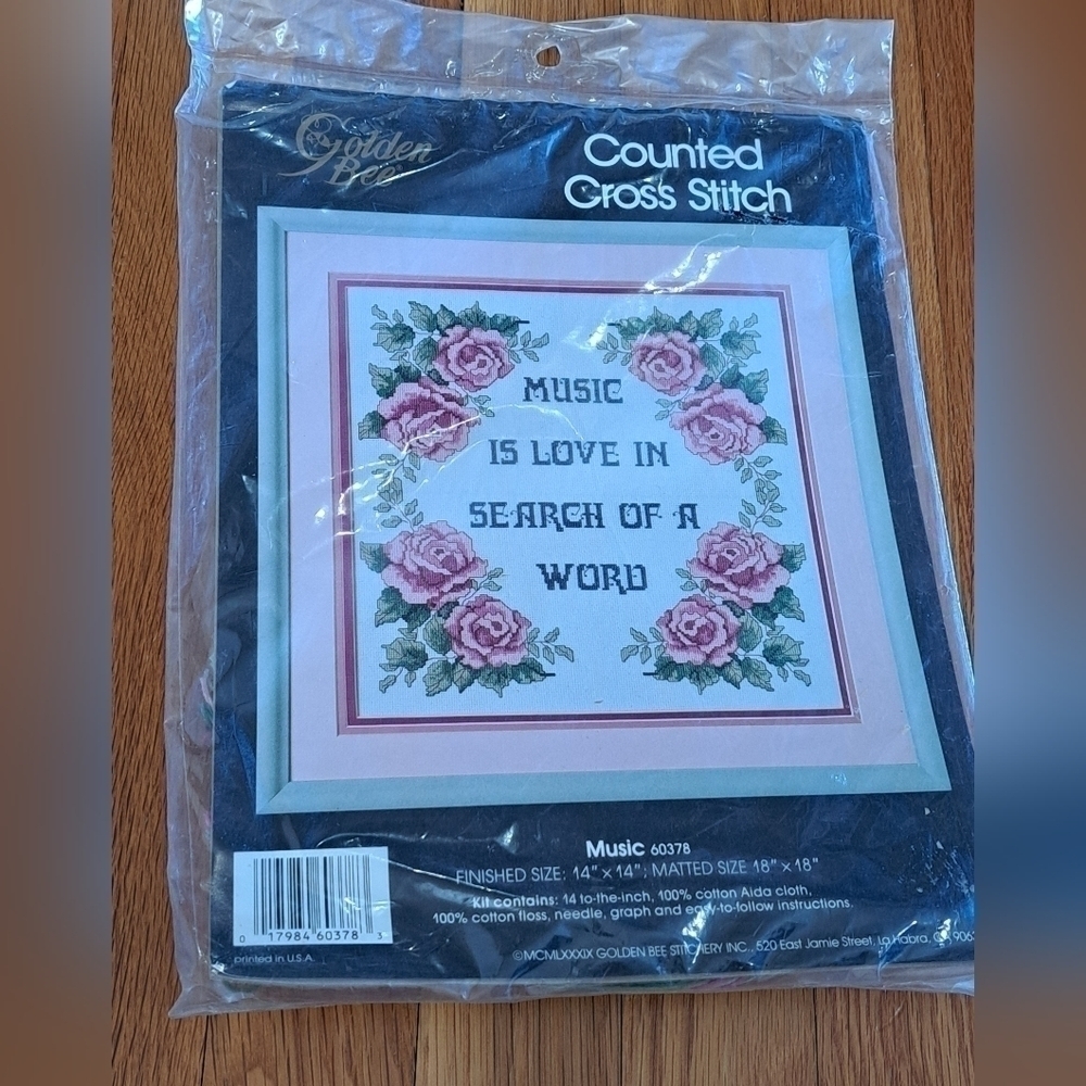 Vintage Cross Stitch Kit Golden Bee Counted Music is Love in Search of  Word NEW